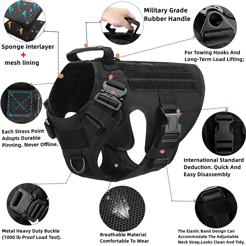 Heat-resistant Durable Nylon Tactical Service Dog Harness