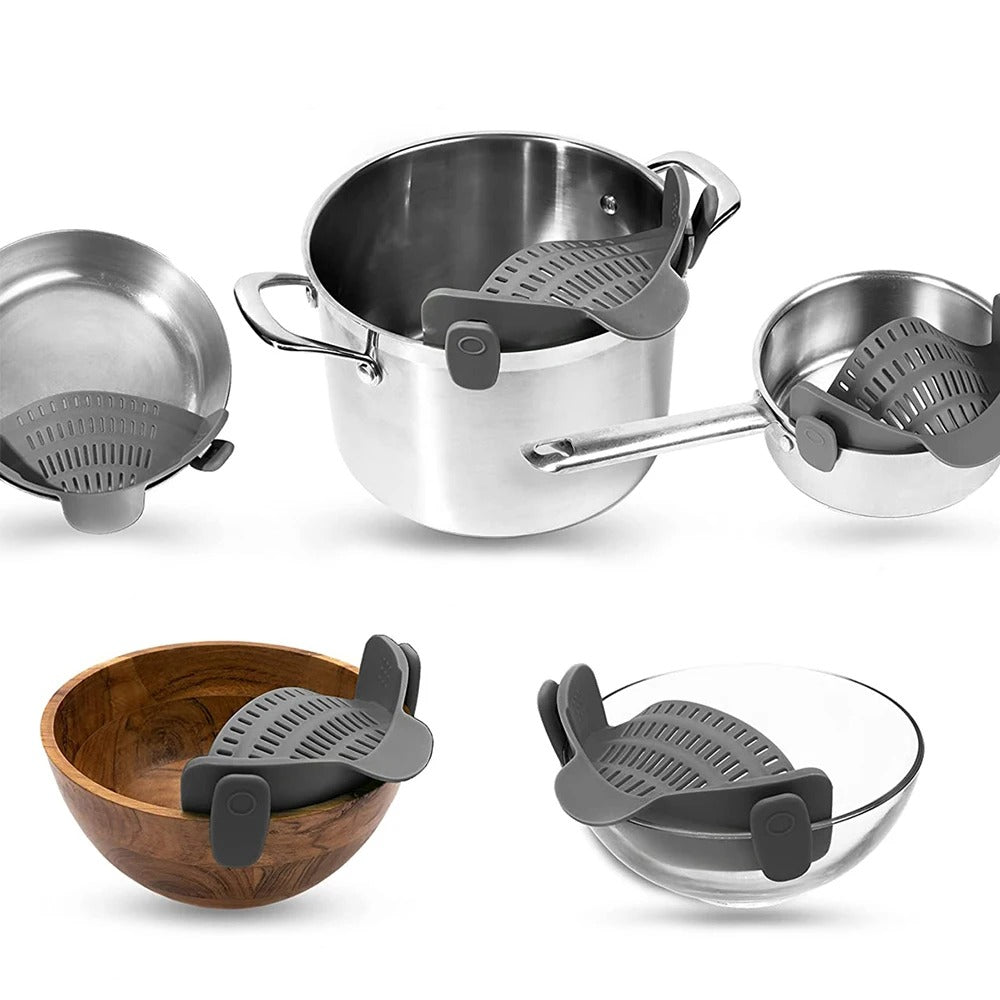 Silicone Kitchen Strainer Clip On Pots and Pans Drain Rack Pasta