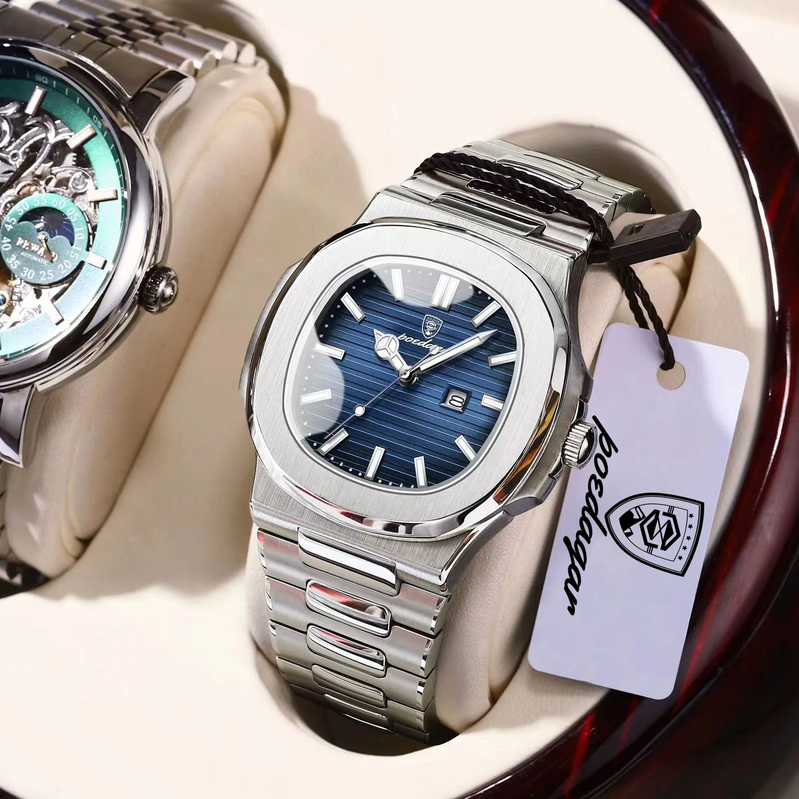 POEDAGAR Square Luxury Men Wristwatch Waterproof Luminous