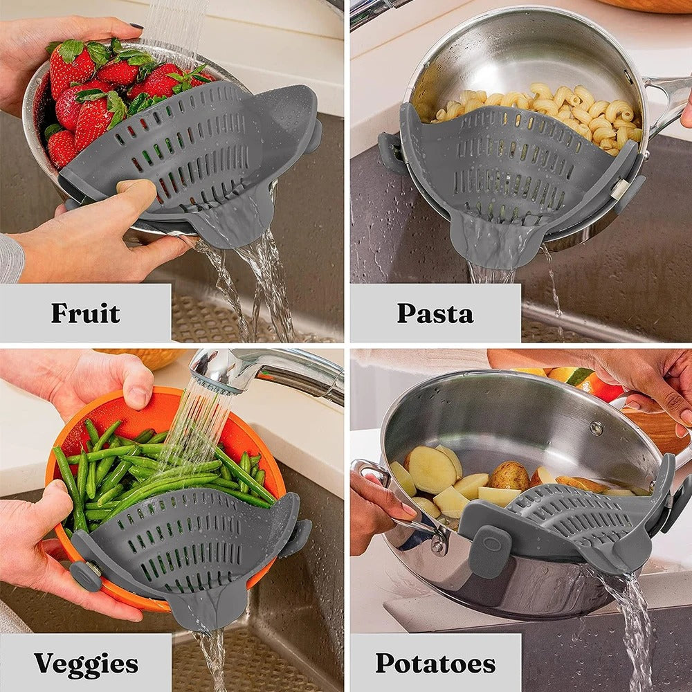 Silicone Kitchen Strainer Clip On Pots and Pans Drain Rack Pasta